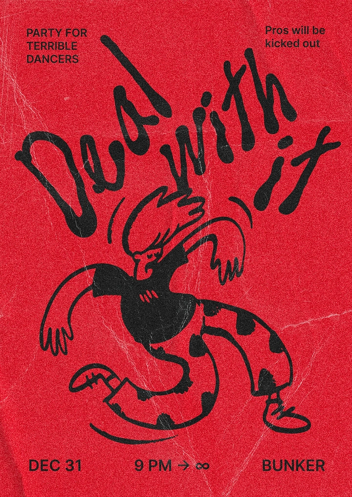 New Year creative ad: Awkward hand-drawn dancing figure