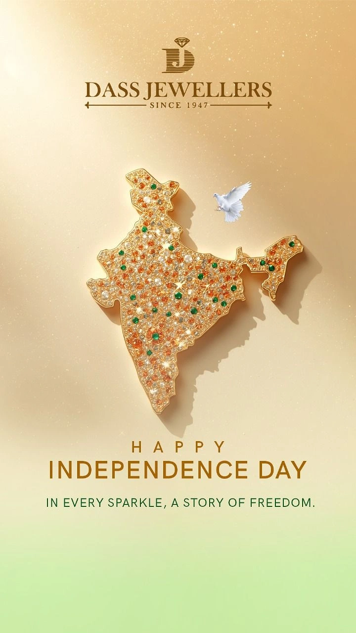 Independence Day creative ad: India map encrusted with saffron, white and green gemstones