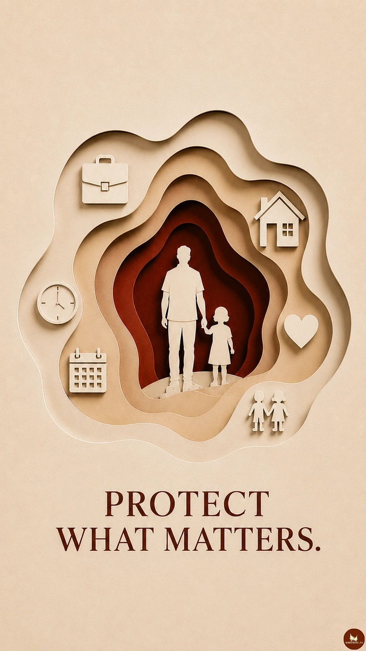 Creative ad: Parent and child silhouette inside a layered paper-cut portal