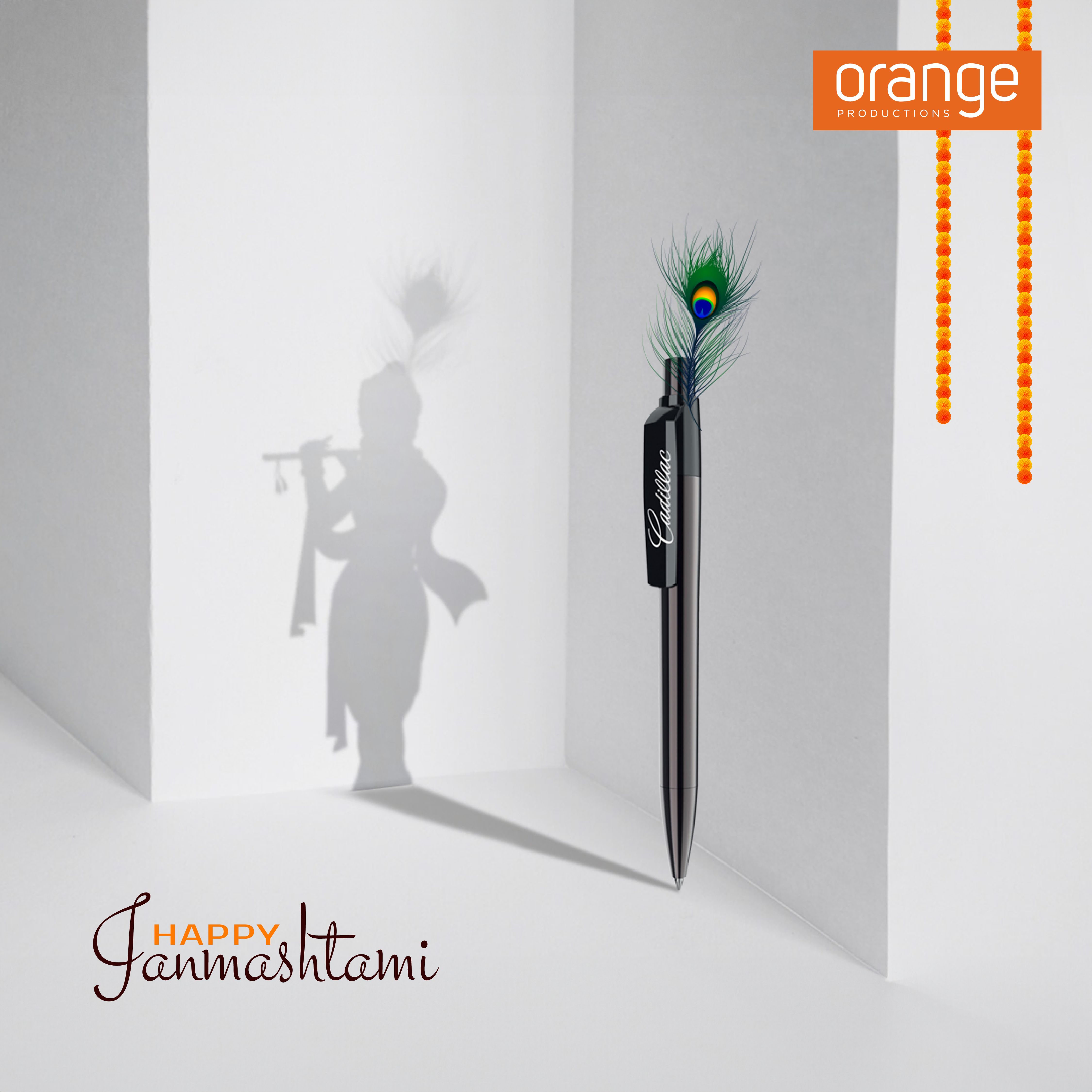 Pen with feather casts Krishna's shadow