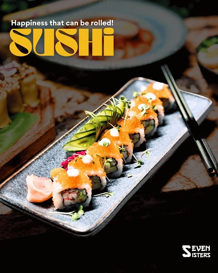 Sushi & Japanese Restaurants creative ad: Rolling pun anchors the sushi poster