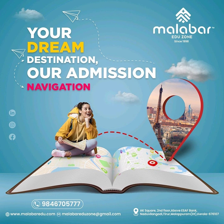 Study Abroad Consultants creative ad: Open book becomes destination map