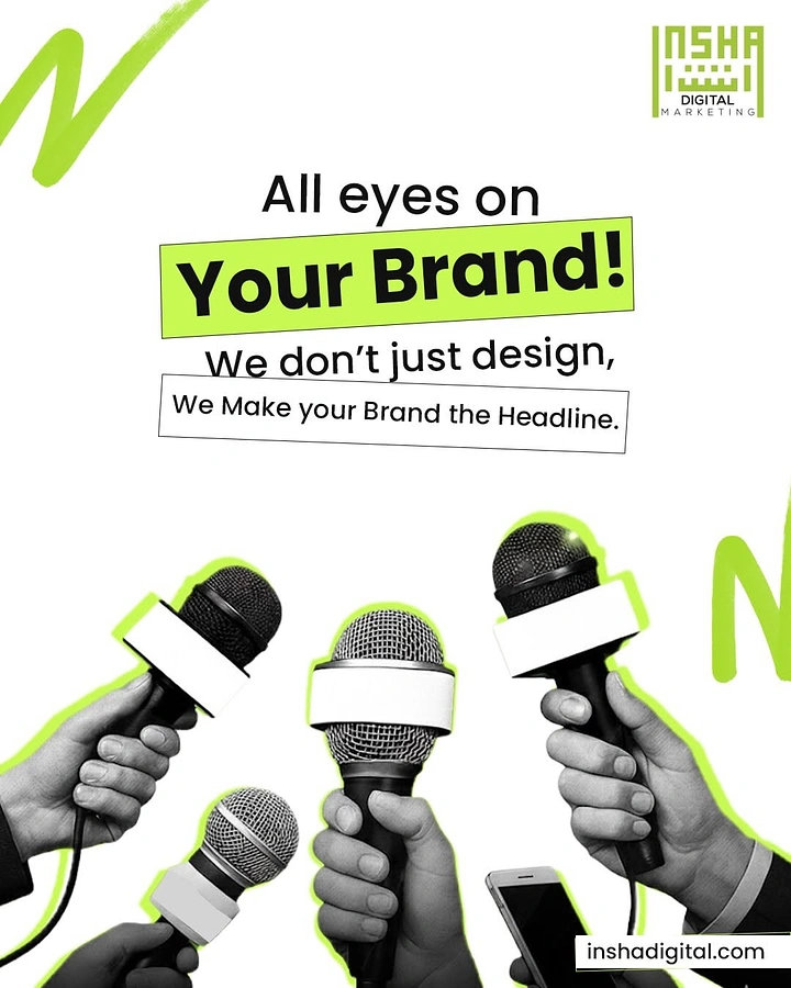 Agency creative ad: Press microphones: brand becomes the headline
