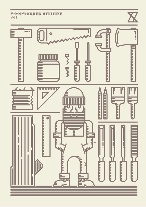 Carpenters & Woodwork creative ad: Woodworker figure built from tool icons