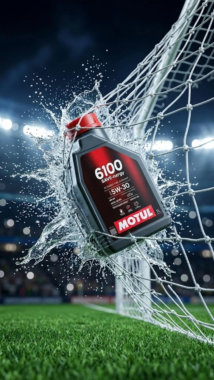 Engine Oil & Lubricants creative ad: Oil bottle scores through soccer net