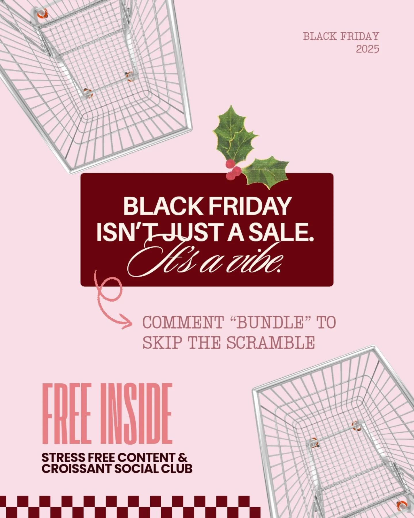 Top-down wire shopping carts with holly sprig
