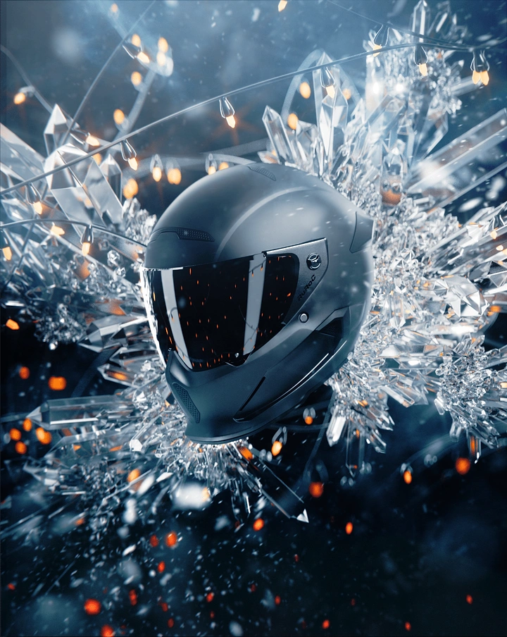 Helmets & Riding Gear creative ad: Helmet breaks through impact metaphor