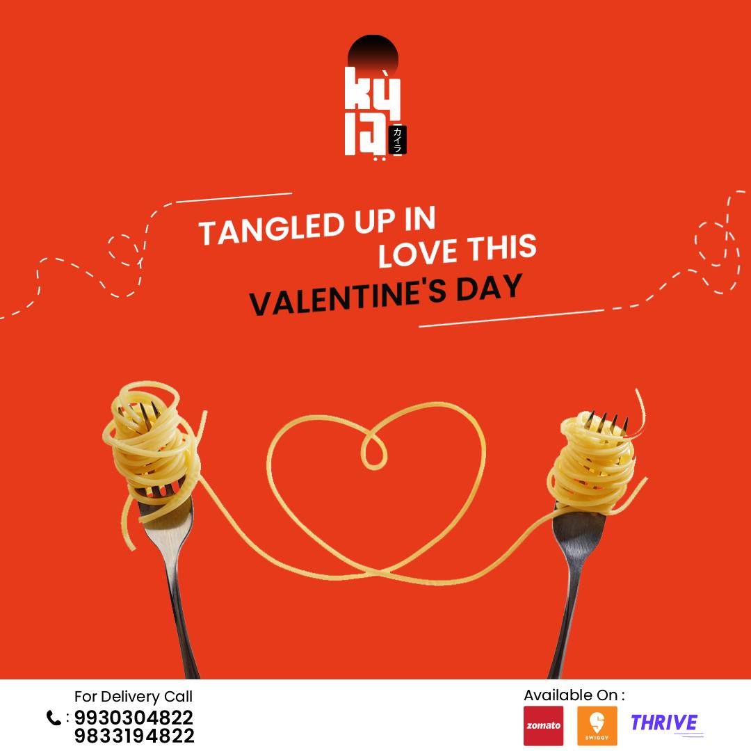Valentine's Day Instagram post: Two forks twirling spaghetti joined by a strand shaped into a heart