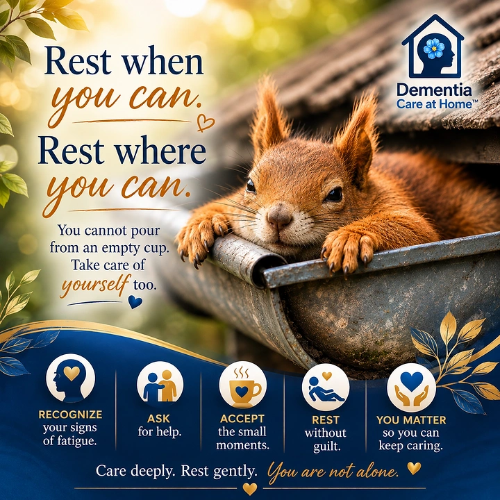 Senior Care creative ad: Resting squirrel metaphor for caregiver rest