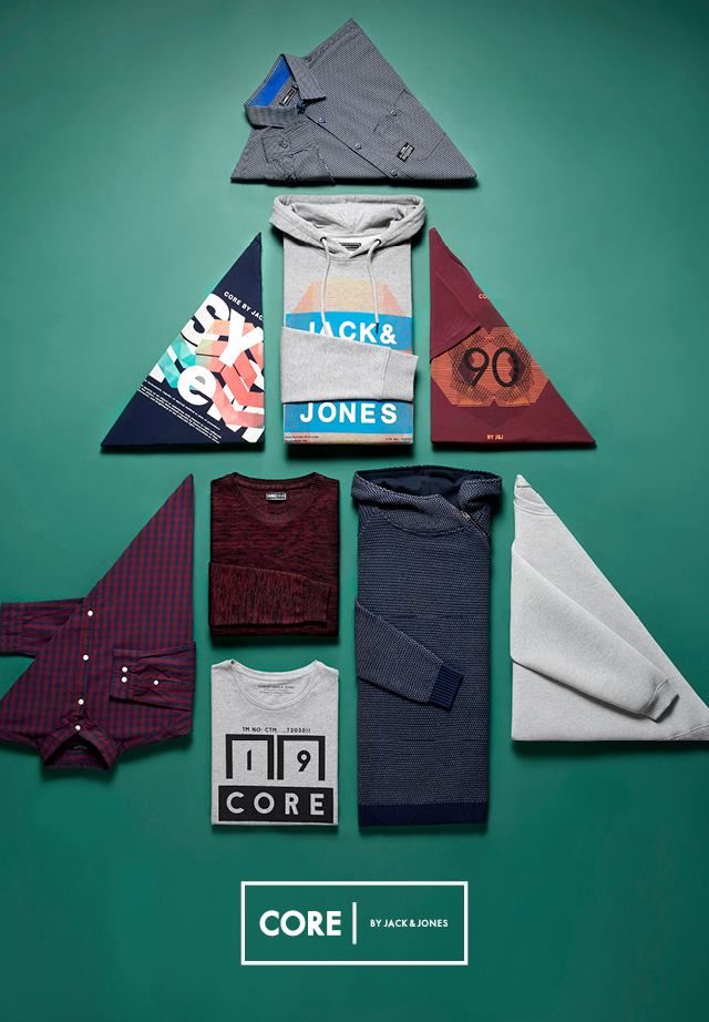 Christmas Poster: Folded clothes arranged into a Christmas tree