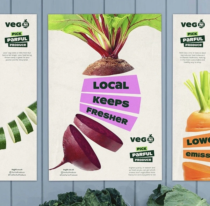 Organic & Farm Produce creative ad: Beetroot sliced horizontally with text bands in the gaps