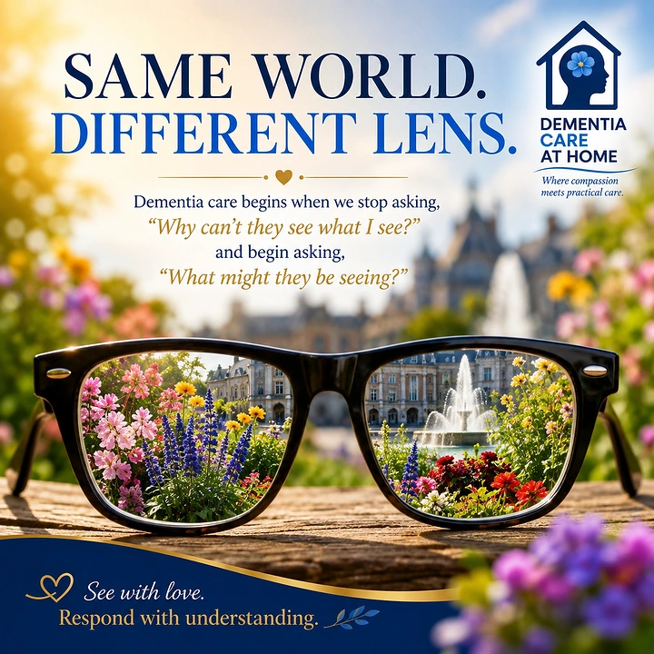 Senior Care creative ad: Glasses lens reveals blooming world metaphor