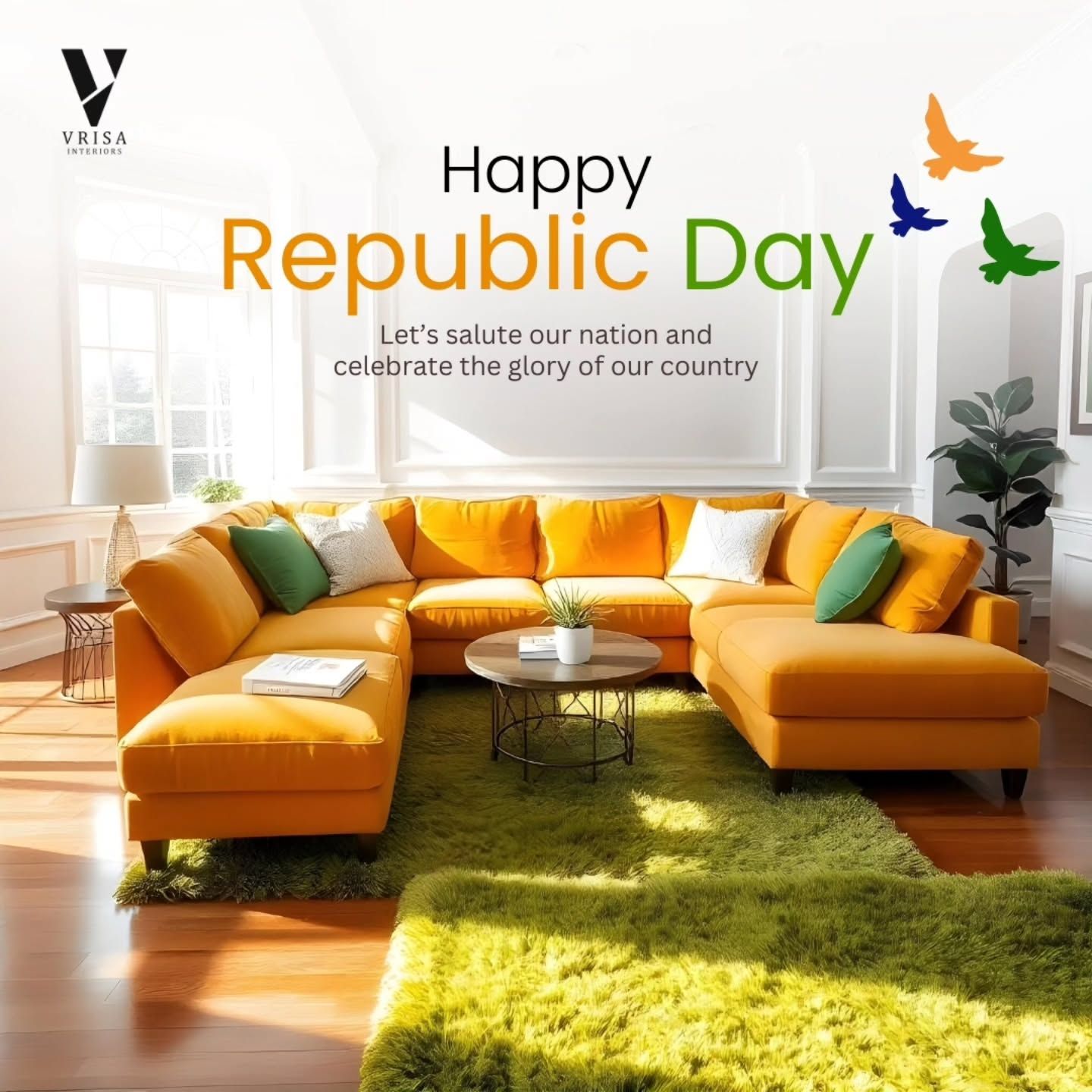Living room styled as tricolor: sofa, rug