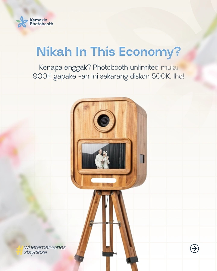 Photo Booth Rentals creative ad: Witty wedding-economy headline sells booth