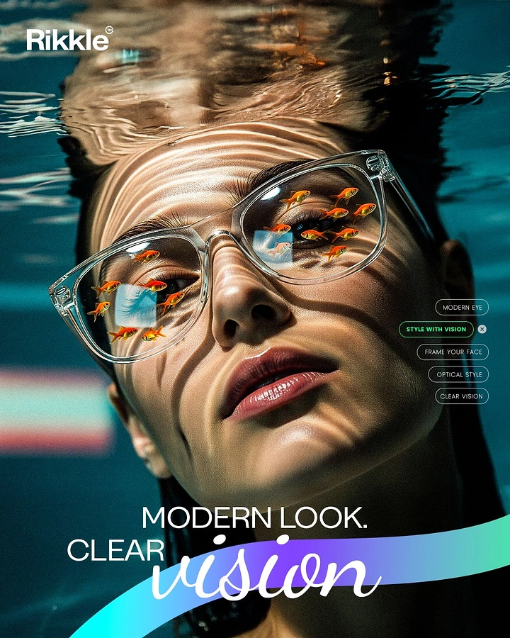 Opticians & Eye Care creative ad: Underwater portrait, fish reflected in lenses