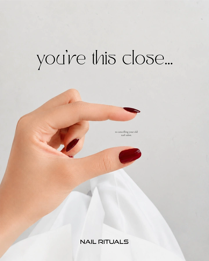 Nail Salons creative ad: 'This close' pinch gesture, minimal wit