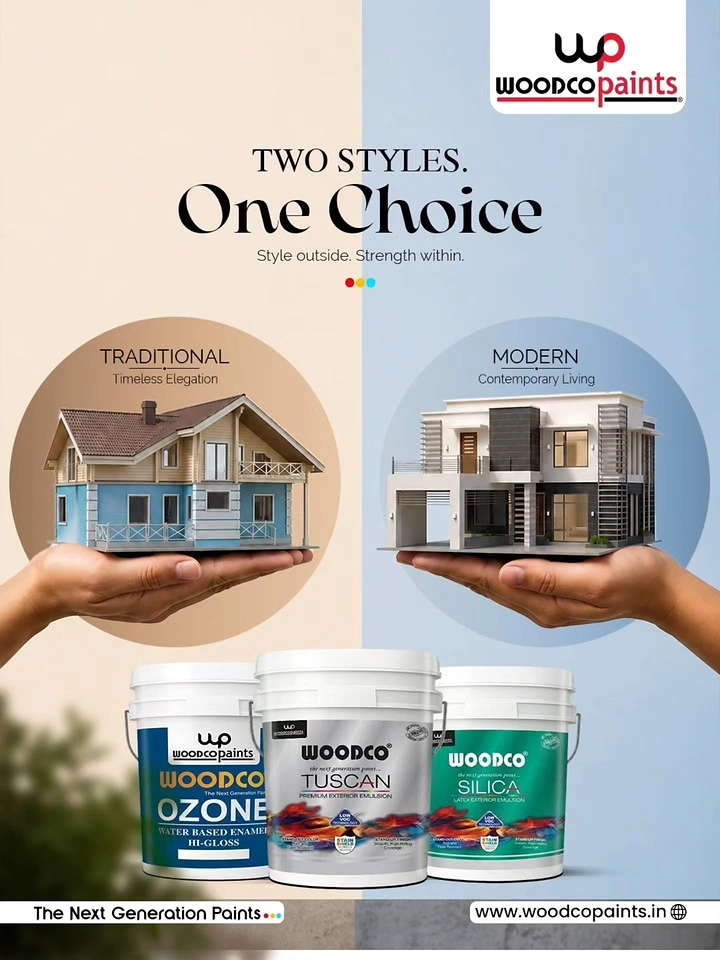 House Painters creative ad: Two hands weighing traditional vs modern homes