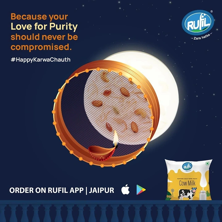 Karwa Chauth creative ad: Chalni sieve framing a moon that doubles as a bowl of kheer