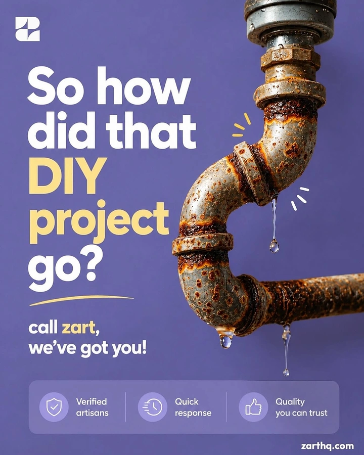 Plumbers creative ad: Witty DIY-fail copy with leaking pipe