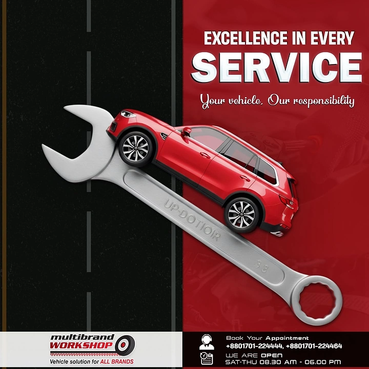 Auto Repair & Garages creative ad: Car driving on wrench as road