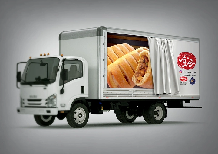 Cloud Kitchens & Food Trucks creative ad: Truck curtain reveals giant bread