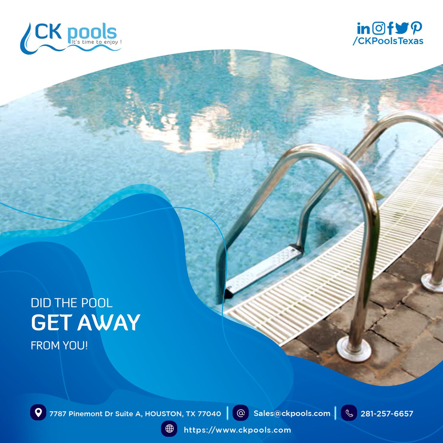Instagram post: Pool escape visual pun with wave shape