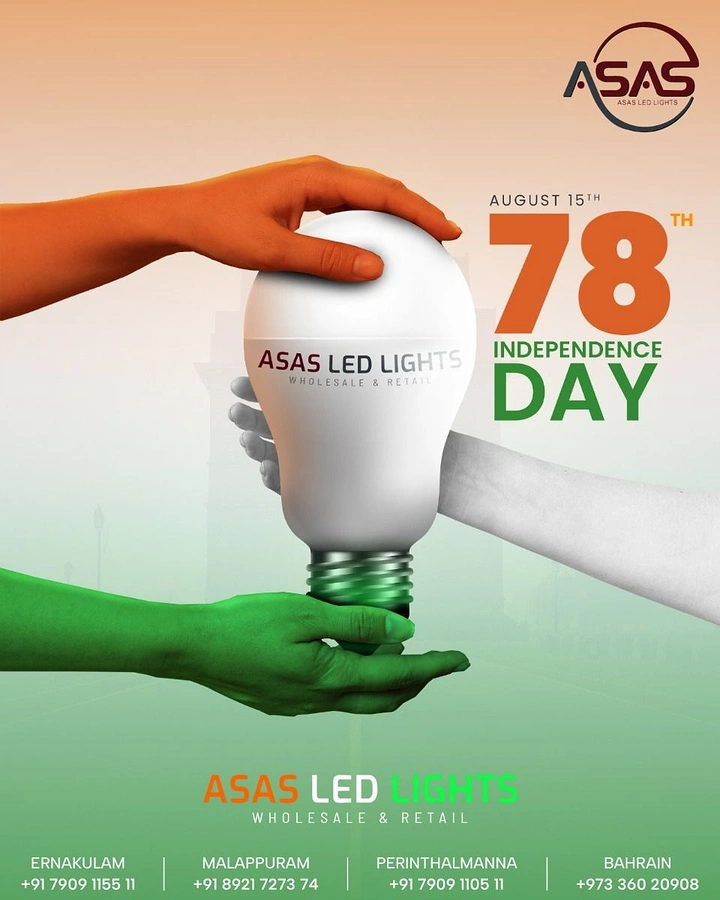Independence Day creative ad: Tricolour hands passing the LED bulb