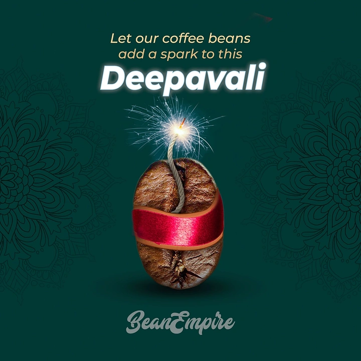 Diwali creative ad: Coffee bean styled as a lit firecracker
