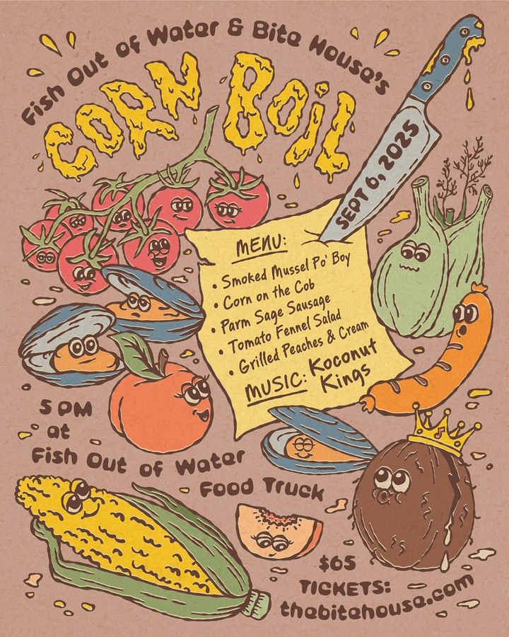 Seafood Restaurants creative ad: Fish-out-of-water illustrated event pun