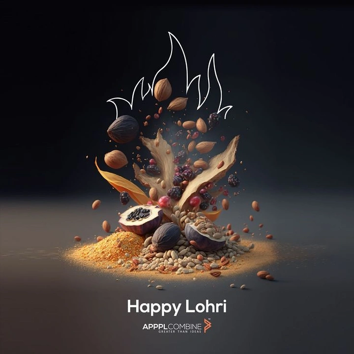 Lohri creative ad: Exploding pile of nuts, seeds and dry fruits shaped like a bonfire