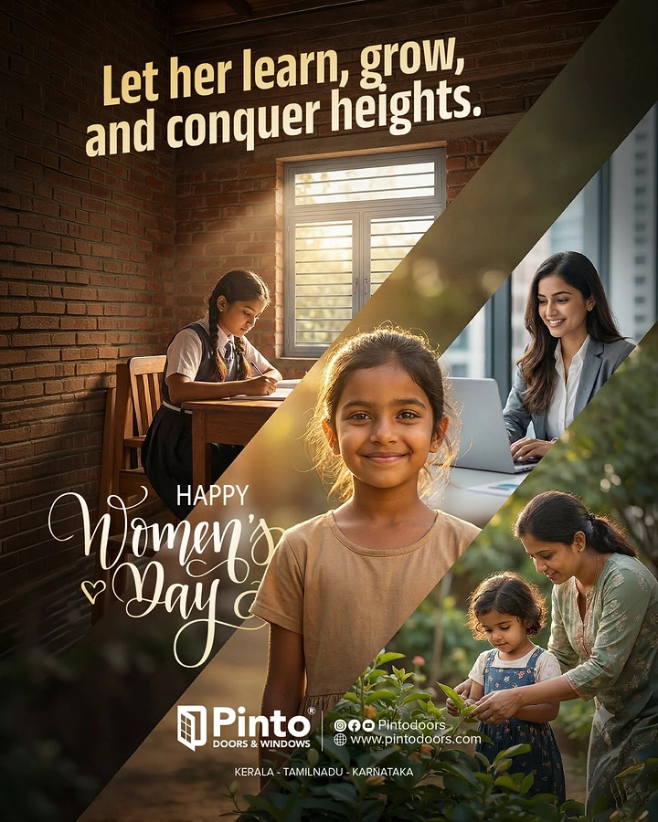 Women's Day creative ad: Girl across life stages in diagonal photo panels