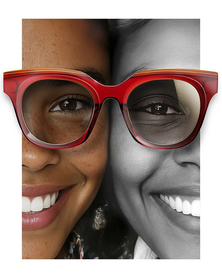 Opticians & Eye Care creative ad: Colour through lens, mono outside
