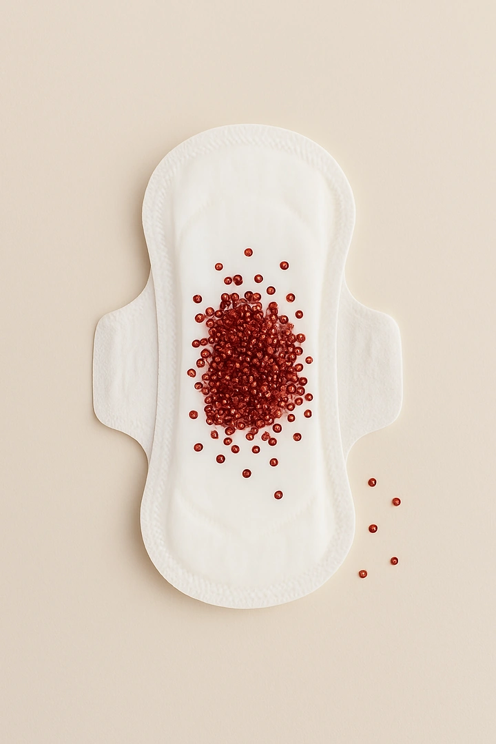 Period Care & Feminine Hygiene creative ad: Red beads create a striking period metaphor
