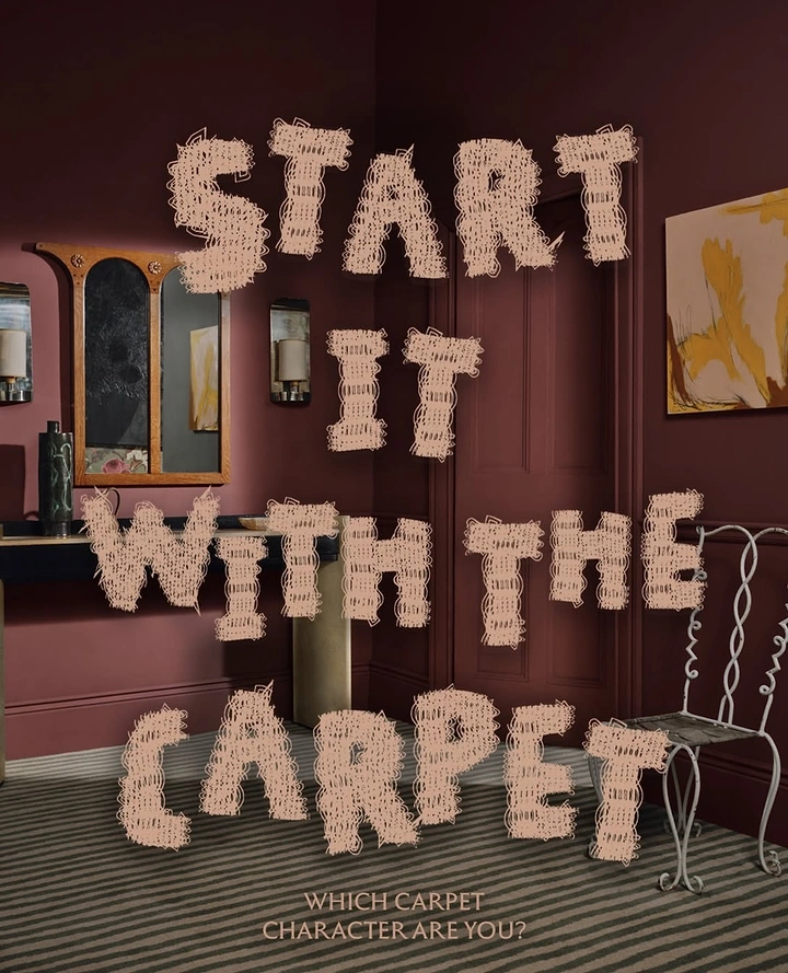 Rugs & Carpets creative ad: Carpet physically forms campaign typography
