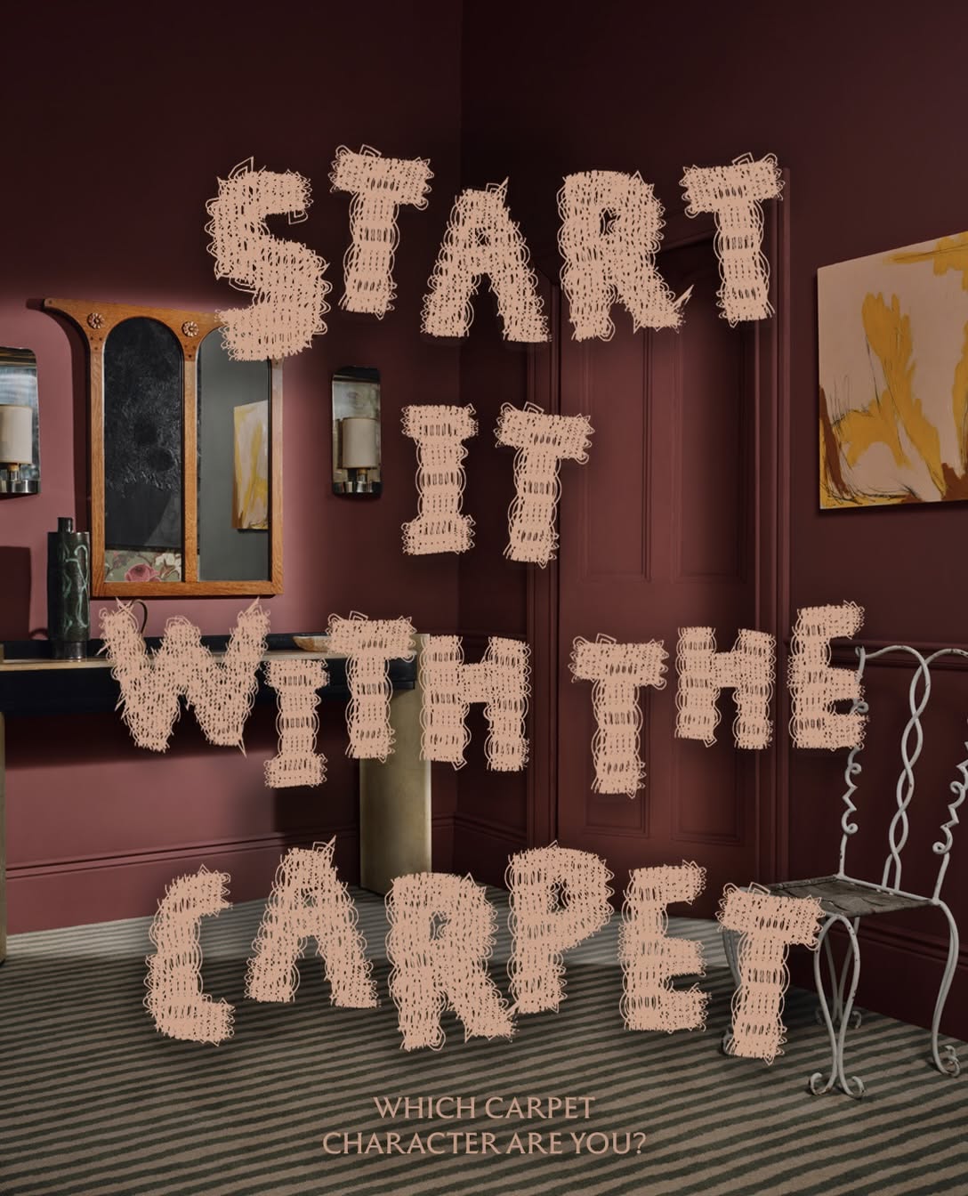 Instagram post: Carpet physically forms campaign typography, slide 1