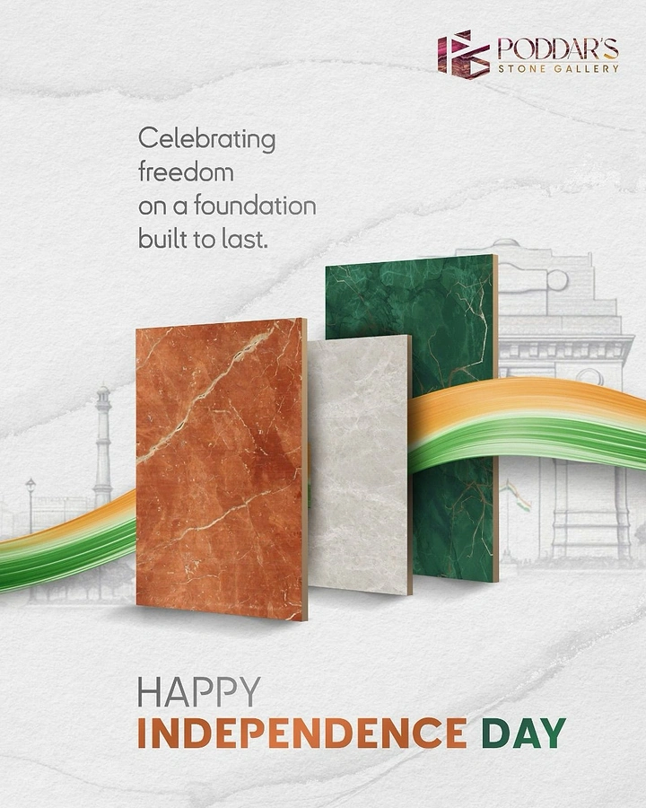 Independence Day creative ad: Three marble slabs in saffron, white and green tones