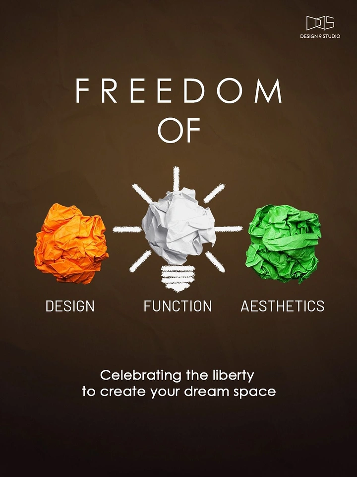 Independence Day creative ad: Crumpled saffron, white and green paper balls, the middle one drawn as a lightbulb