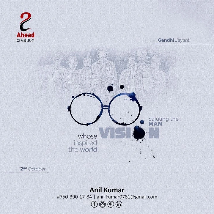 Gandhi Jayanti creative ad: Ink-drawn round spectacles over a faded crowd of marchers