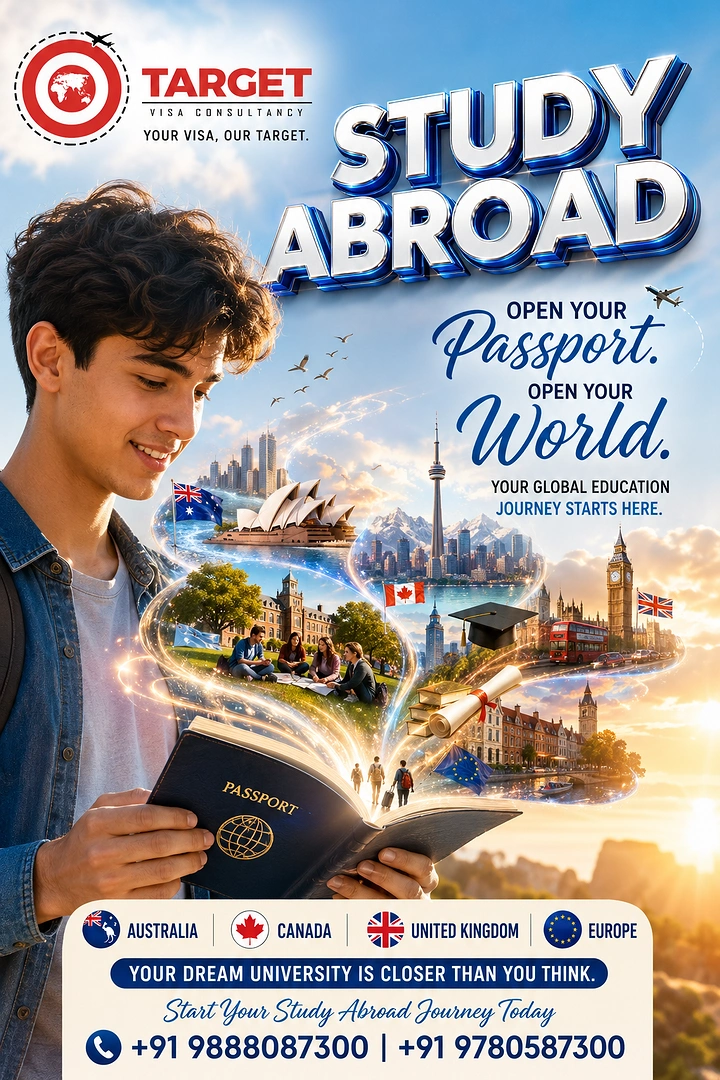 Study Abroad Consultants creative ad: Passport portal opens into world destinations