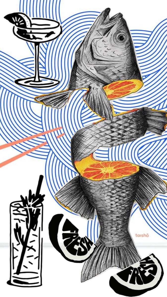 Story: Striking surreal fish and citrus illustration