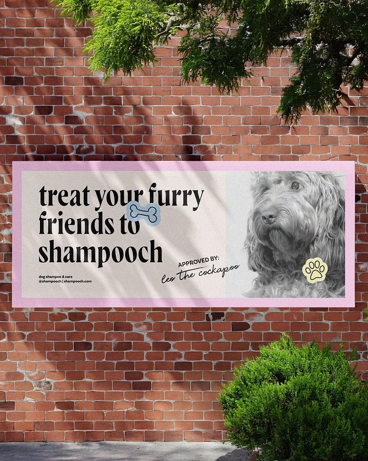 Pet Grooming creative ad: "Shampooch" pun billboard, cockapoo-approved sign-off
