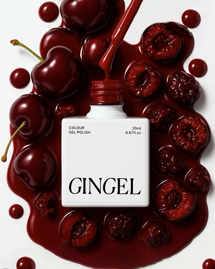 Nail Polish Brands creative ad: Gingel bottle staged in cherry pool