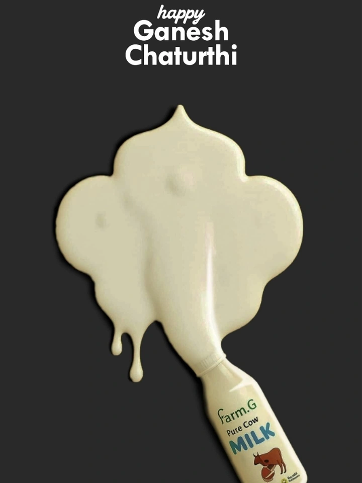 Ganesh Chaturthi creative ad: Spilled milk forming a Ganesha head silhouette from a bottle