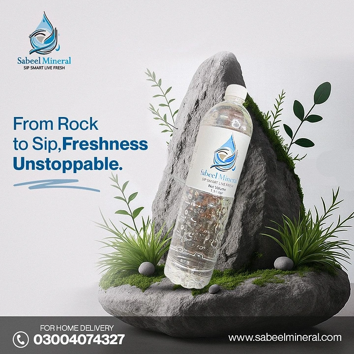 Packaged Drinking Water creative ad: Rock-to-sip visual metaphor