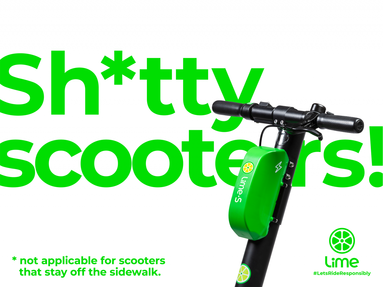 Banner: Front view of an e-scooter stem with green battery overlapping a huge green headline