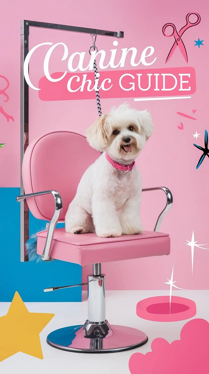 Pet Grooming creative ad: Dog posed in pink salon chair