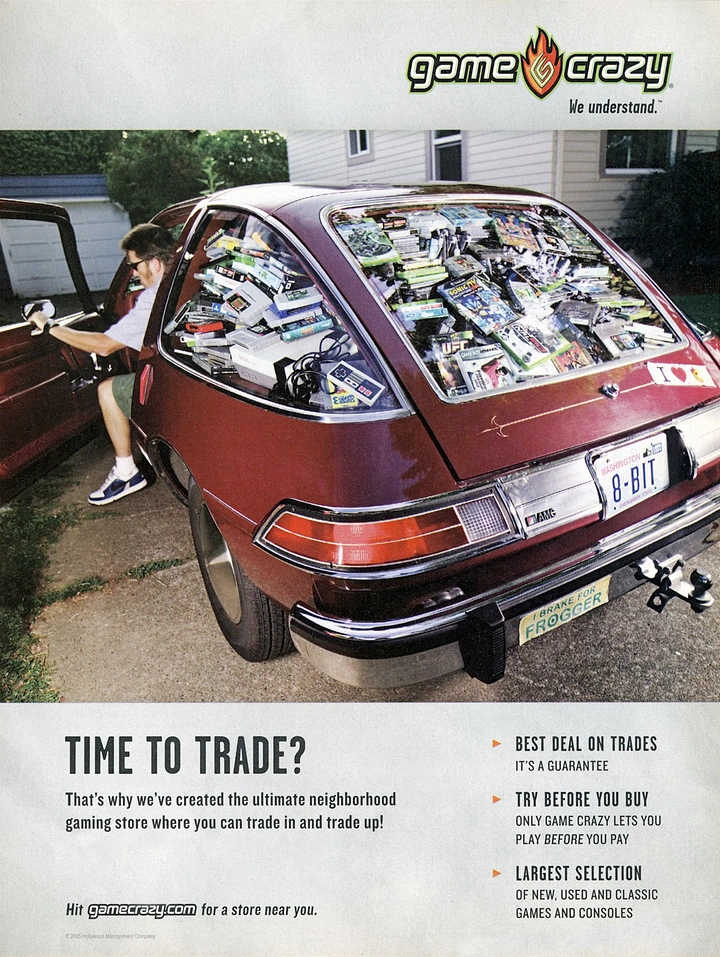 Gaming & Esports creative ad: Car stuffed with games to trade