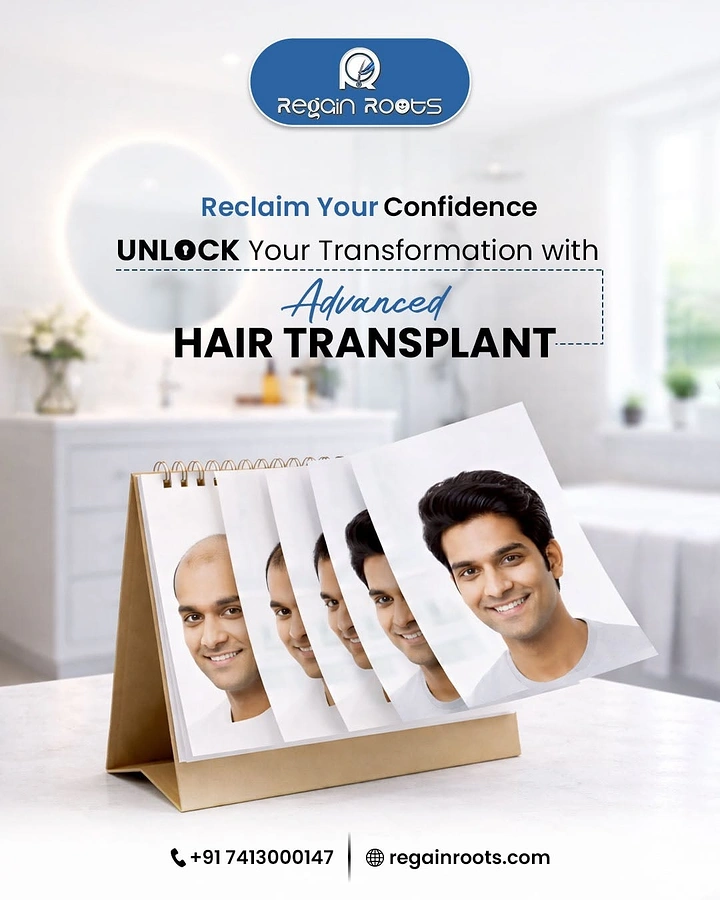 Hair Transplant & Hair Clinics creative ad: Flip calendar shows hair regrowth progression