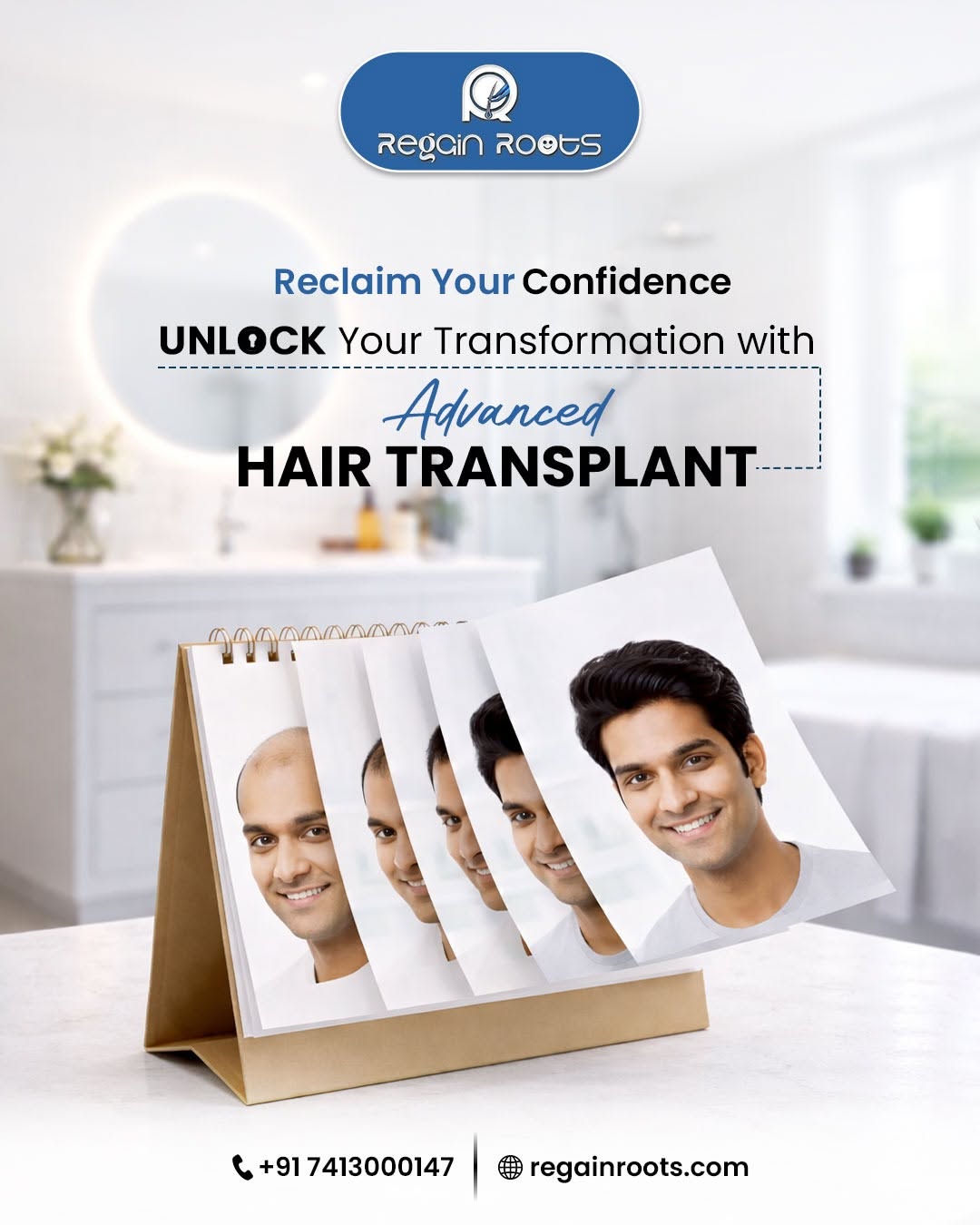 Instagram post: Flip calendar shows hair regrowth progression