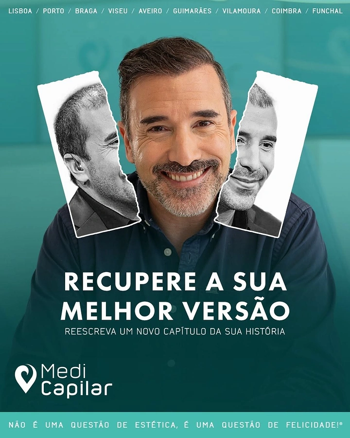 Hair Transplant & Hair Clinics creative ad: Torn photos reveal restored younger self